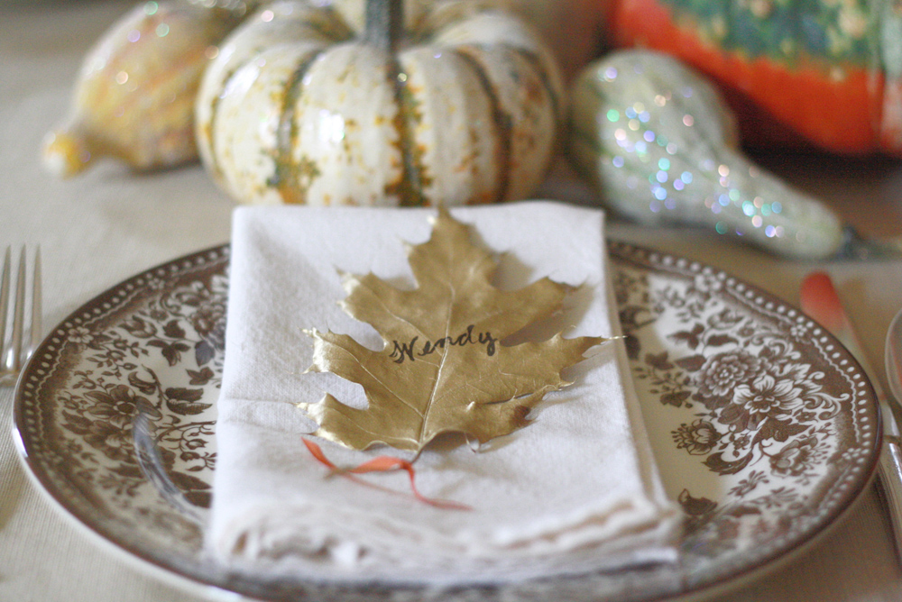 Thanksgiving Table Ideas Gold Leaf Place Cards