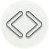 Minimalist wireframe icon of code brackets < >, representing a technical foundation for custom web and digital design.