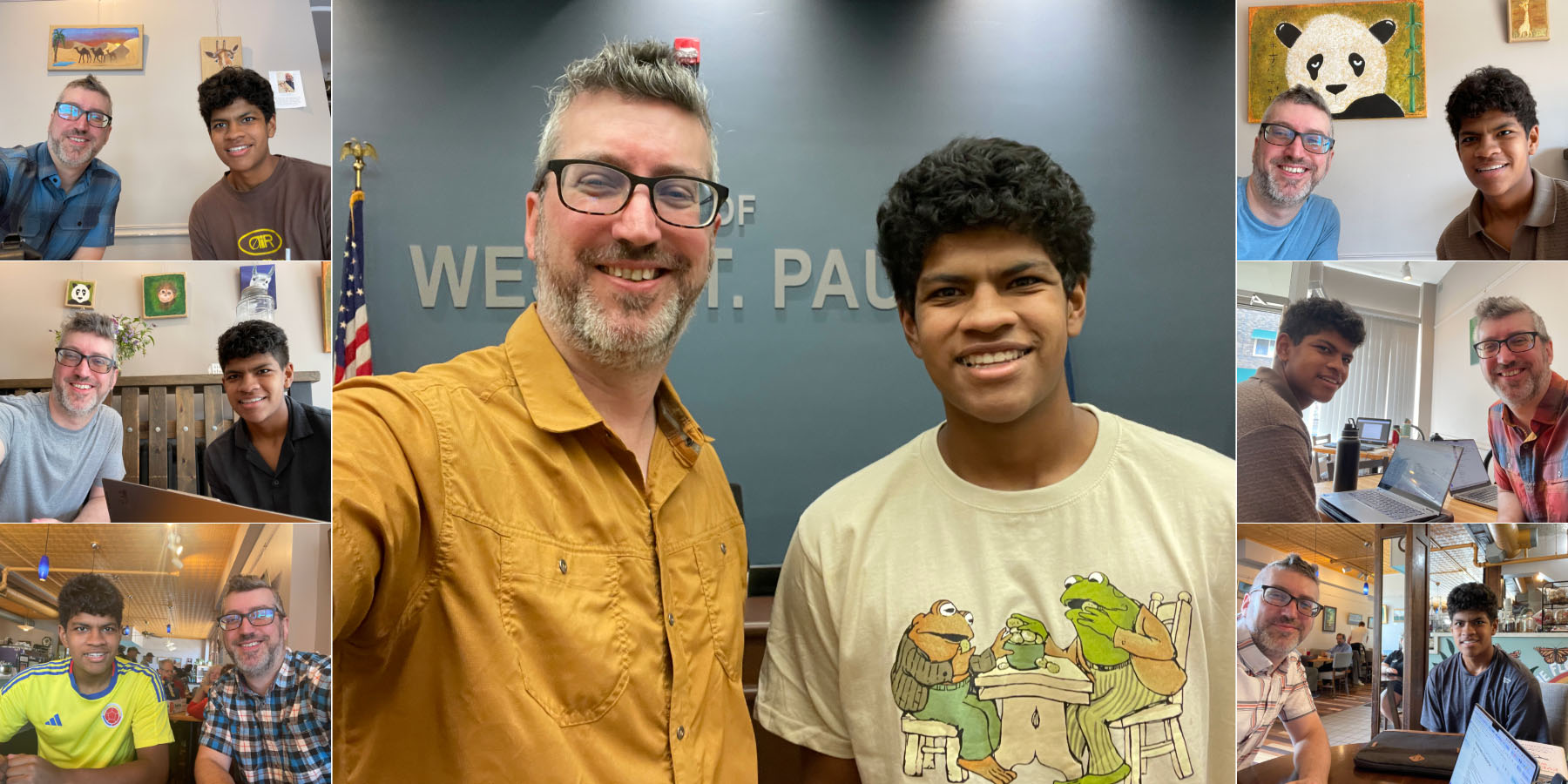 West St. Paul Reader founder and editor Kevin D. Hendricks with intern Juan Miguel Adams.