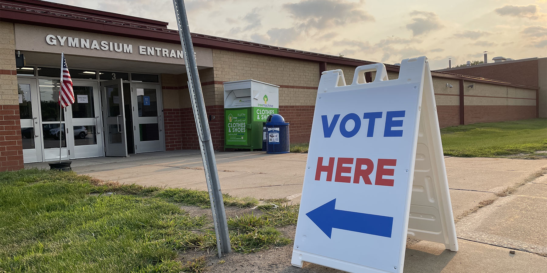 Vote Here sign at Heritage E-STEM Middle School.