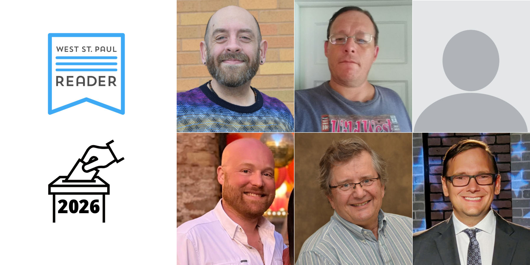 Candidates running for South St. Paul City Council: Gusta Carr, Brian Ducklinsky, Margaret Durenberger (not pictured), Tyler Fehrman, Joseph Kaliszewski, and Matthew Thompson.