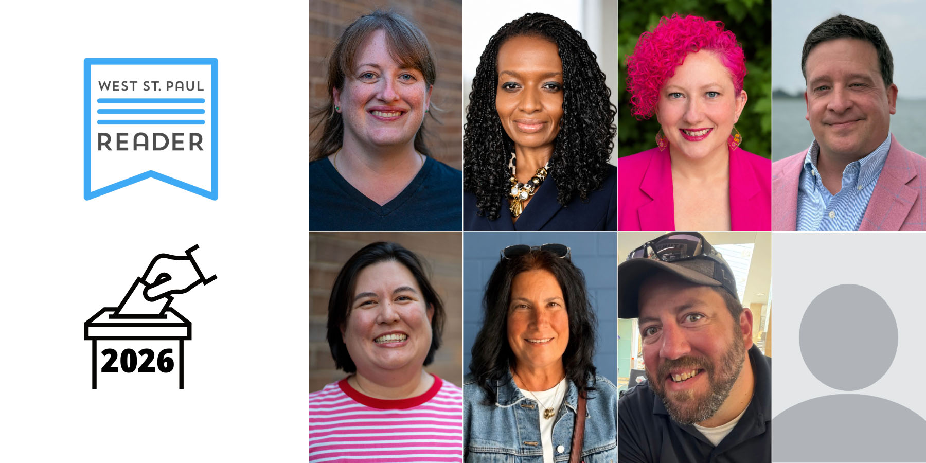 Candidates running for South St. Paul School Board: Anne Clafflin, Sanderia Davis, Christee Estee, Andrew Hoffman, Kim Humann, Lisa Moore, and Nick Schaefer (not pictured: Anne Schultz Counihan, Timothy Felton, and Wendy Woods Felton).