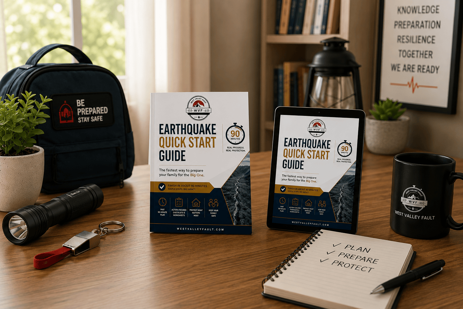 WestValleyFault.com Earthquake Quick Start Guide shown on a tablet