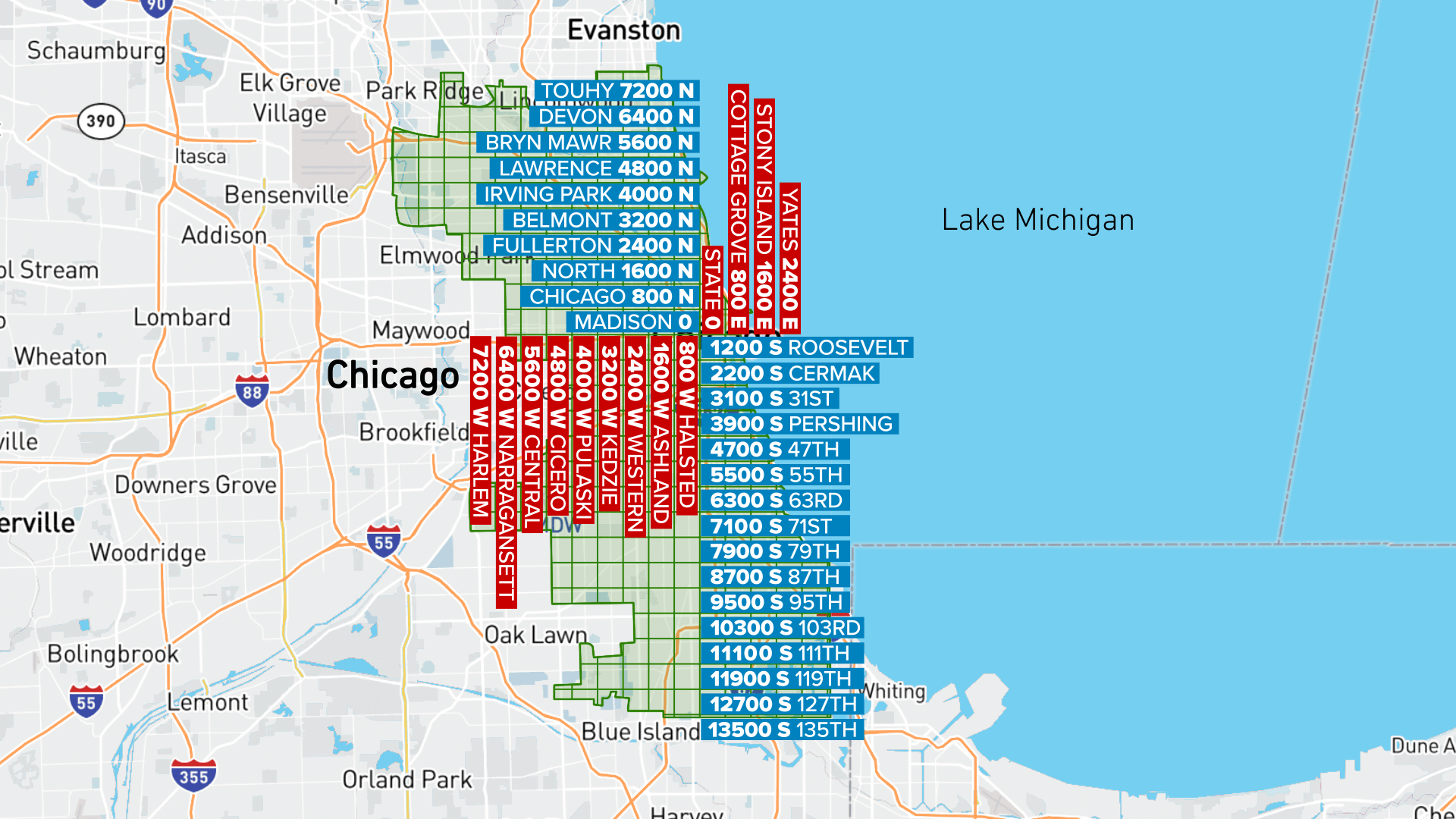 Chicago Street Names List MAP GRID 