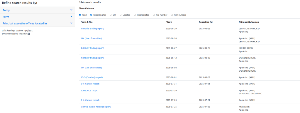 Listado de informes en Apple