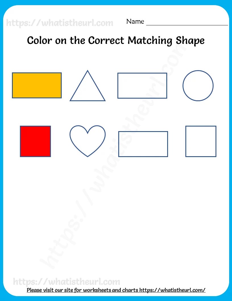 shape worksheet color on the correct matching shape for pre kindergarten your home teacher