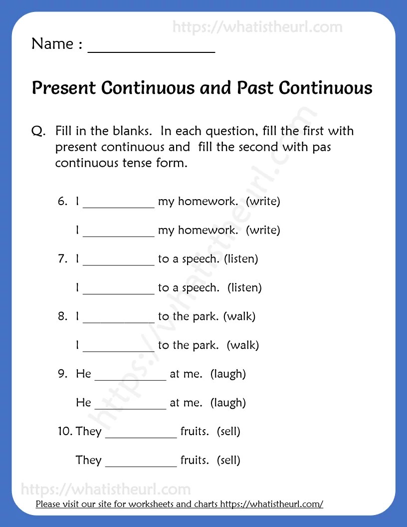 present continuous and past continuous worksheets answer key included your home teacher