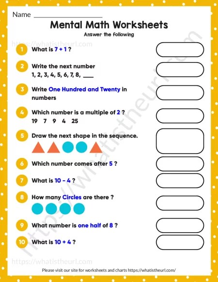 mental math for grade 1 exercise 10 your home teacher