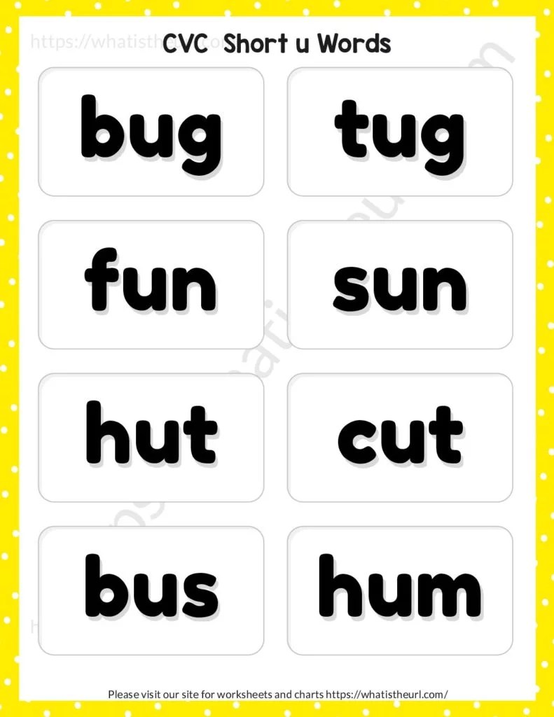printable cvc words for short u flashcards your home teacher