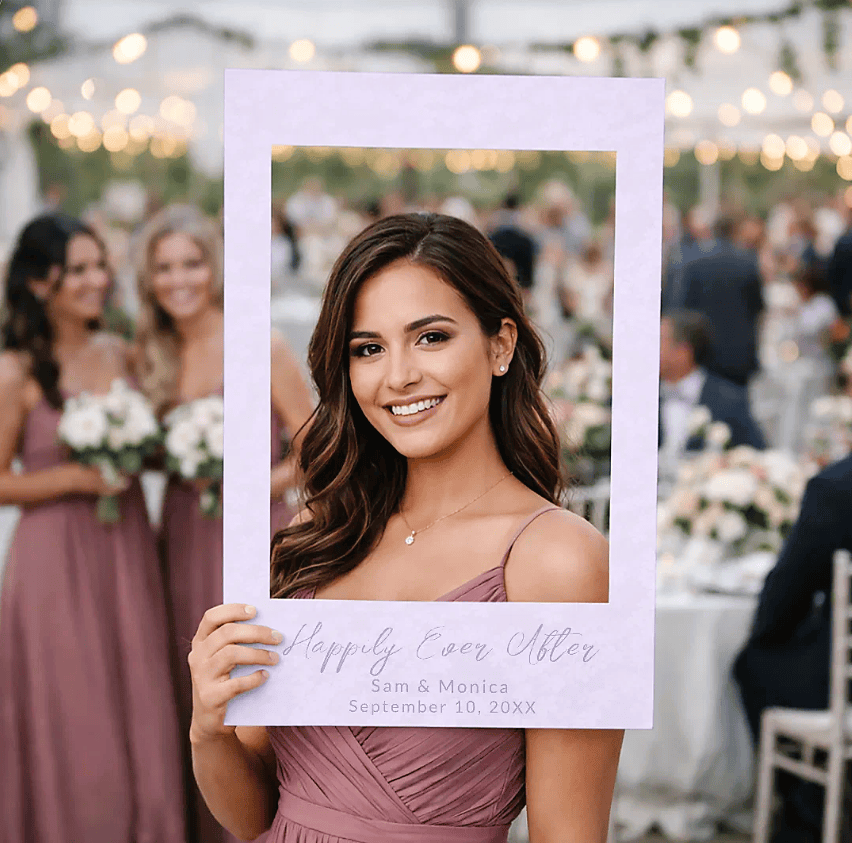 Wedding Selfie Frame featuring lilac purple colors with a soft floral design.