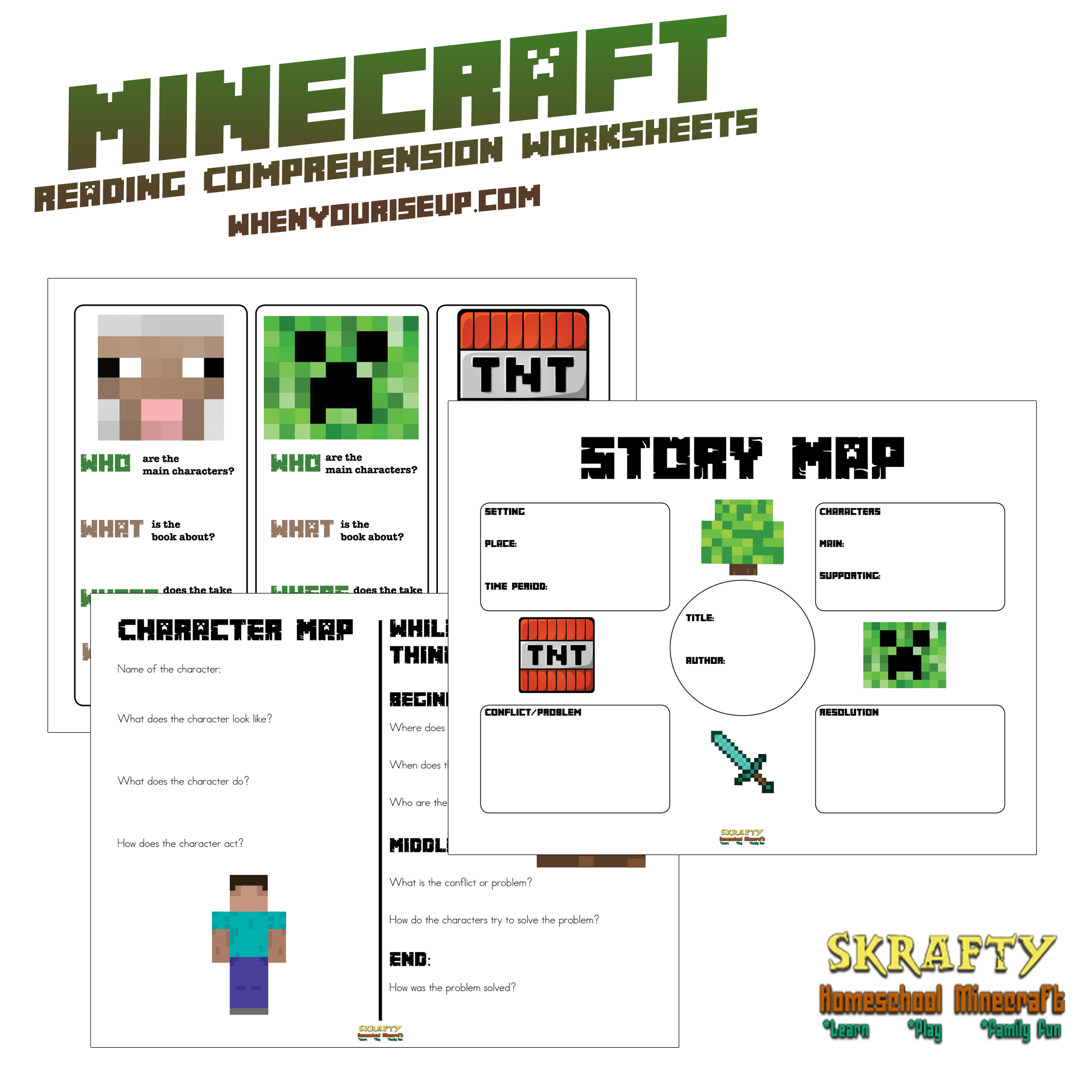 Minecraft reading comprehension worksheets printable