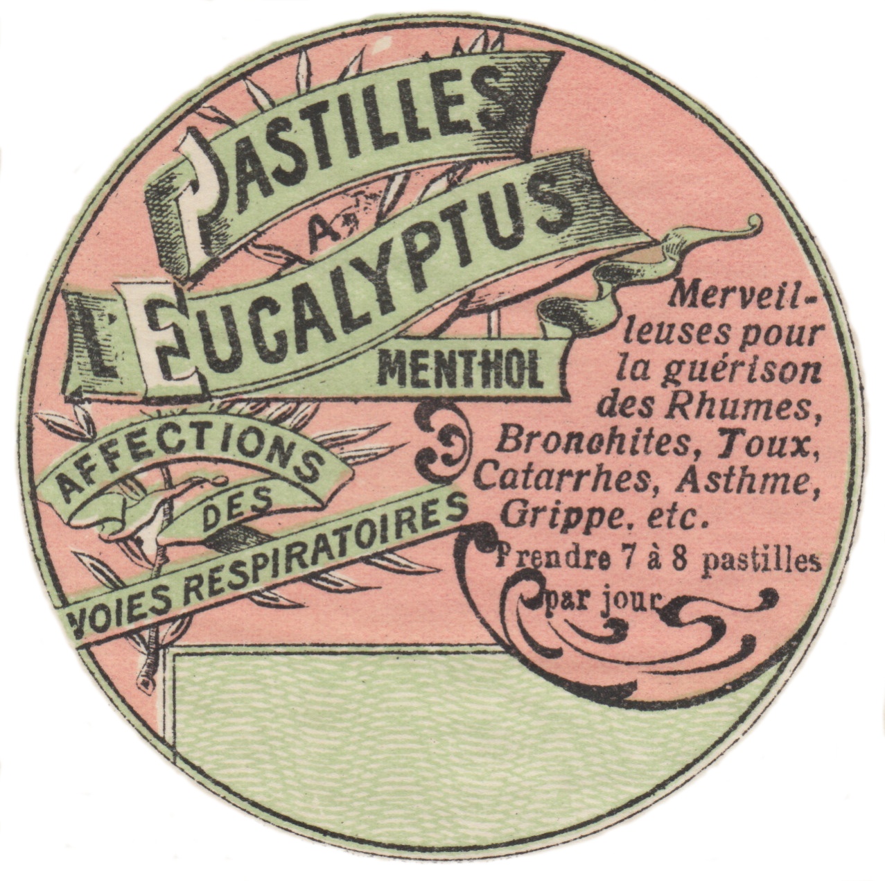 vintage apothecary label pink and green whereapy