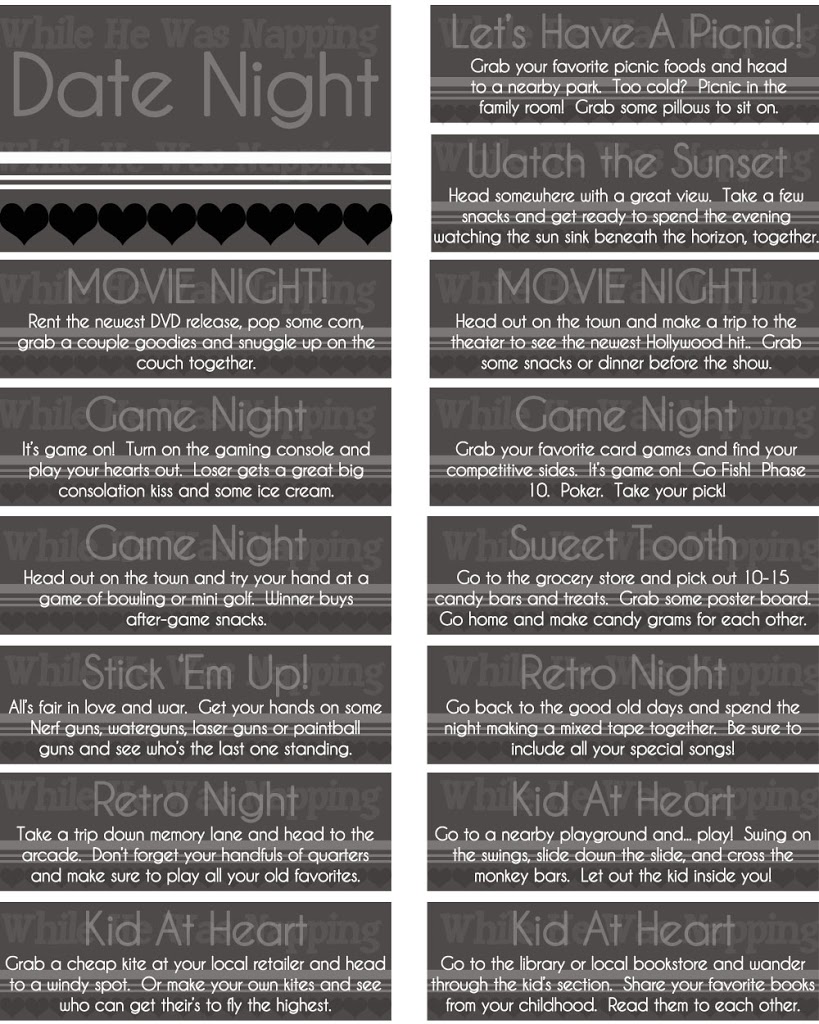 Unfortunately, it can also be difficult to navigate the pitfalls and disappointments that come with dating. Printable Date Night Jar | While He Was Napping