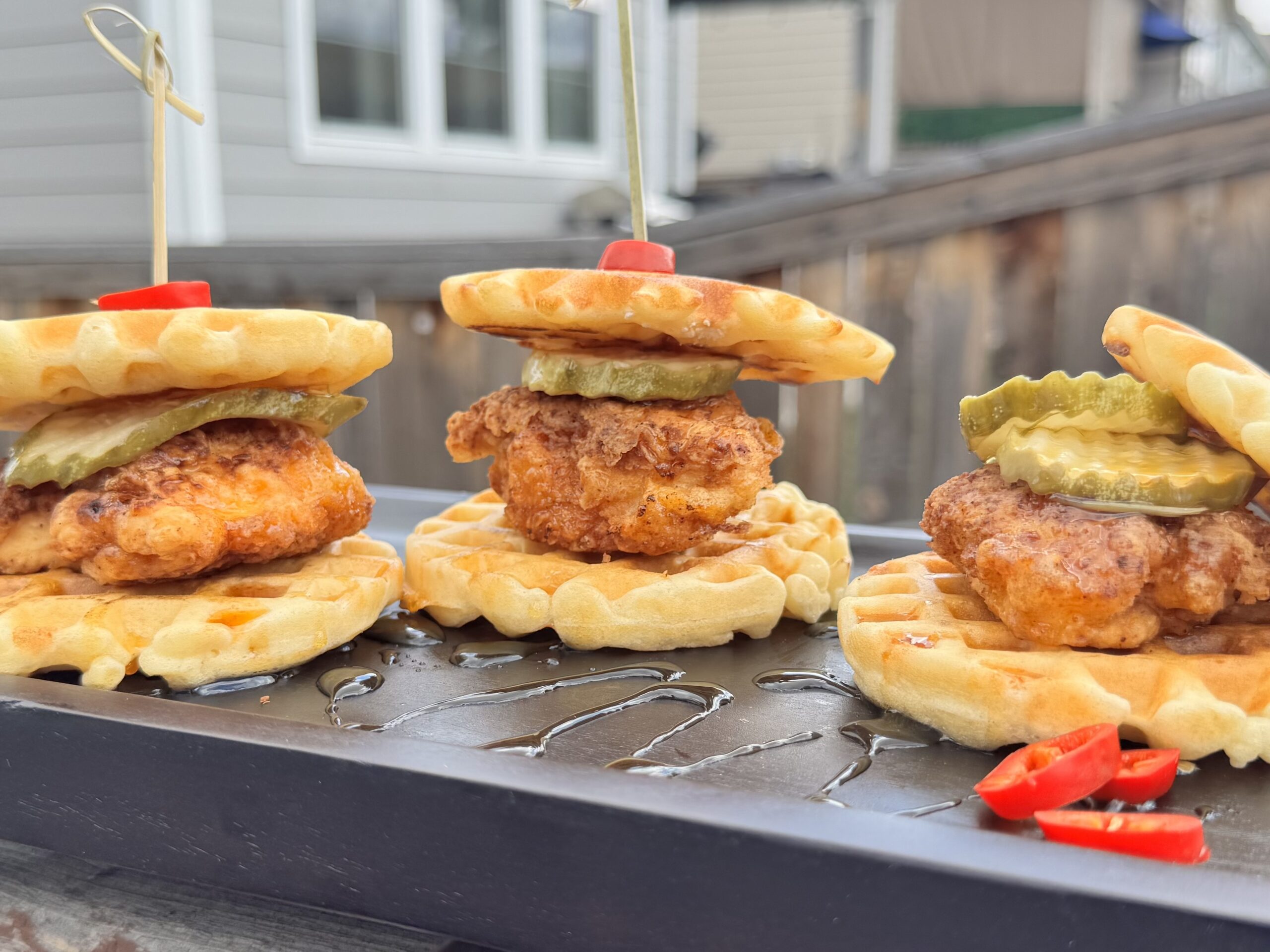 Honey Habanero Chicken & Waffle Sliders