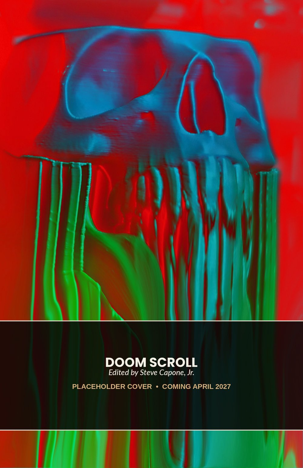 DOOM SCROLL placeholder cover art — a red, blue, and green skull illustration by Don Noble's team