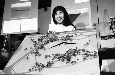 Maya Lin with her design for the Vietnam Memorial, May 6, 1981.