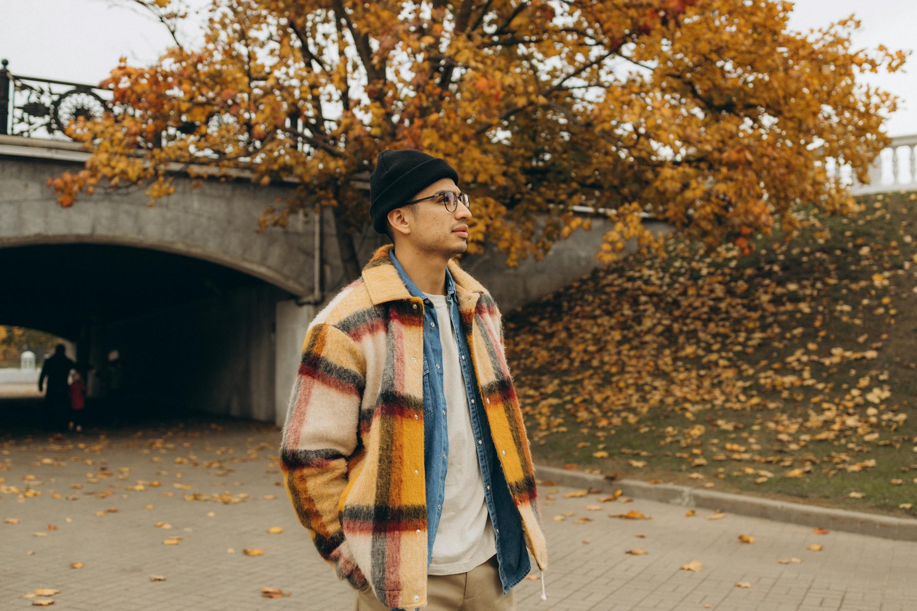 man wearing plaid jacket