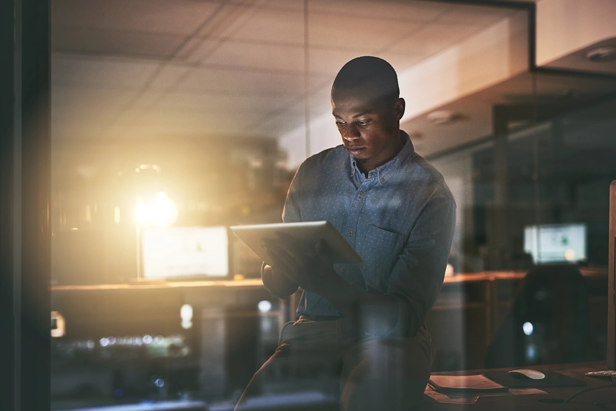 Person working late at a desk