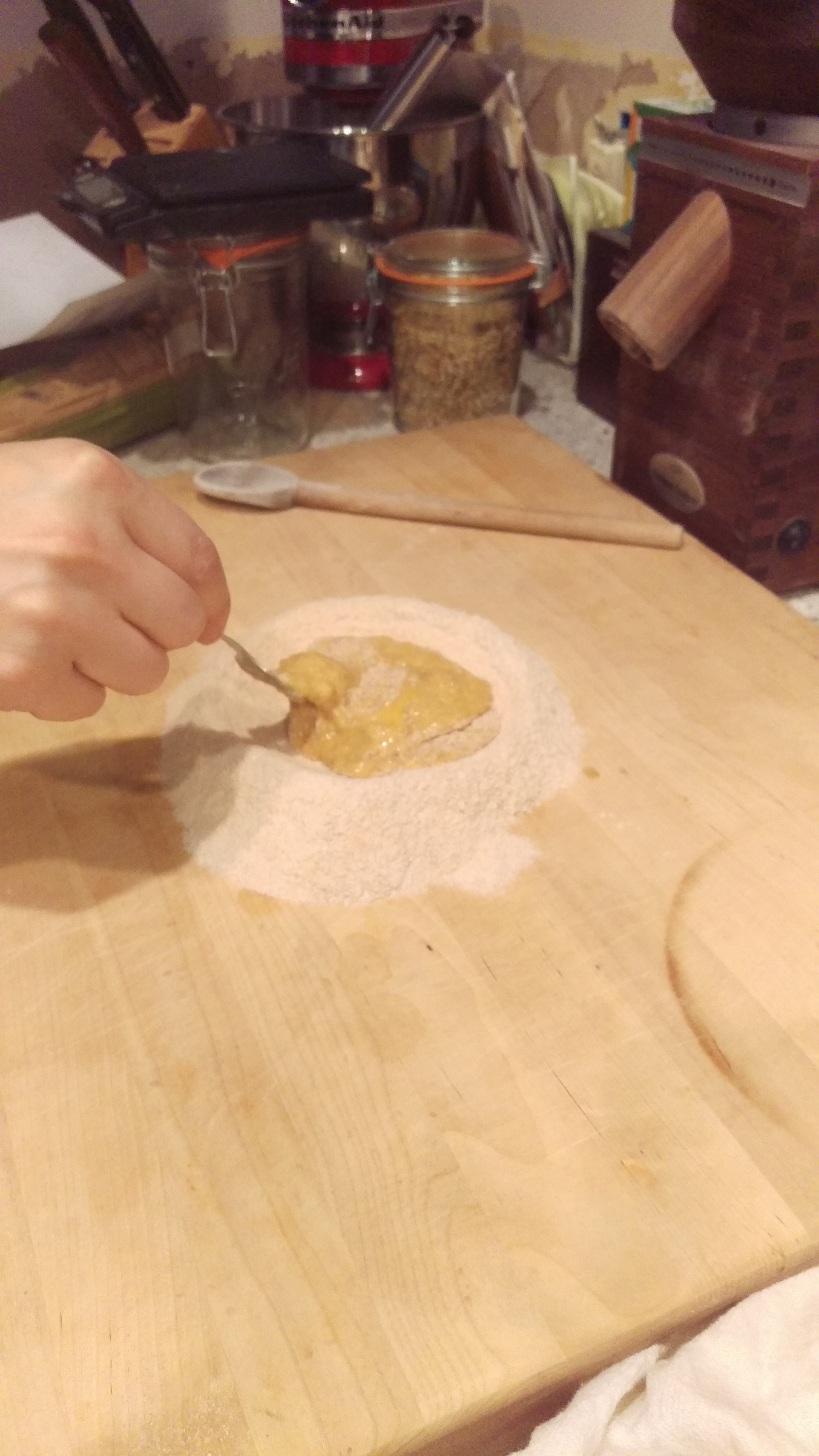 mixing flour and eggs