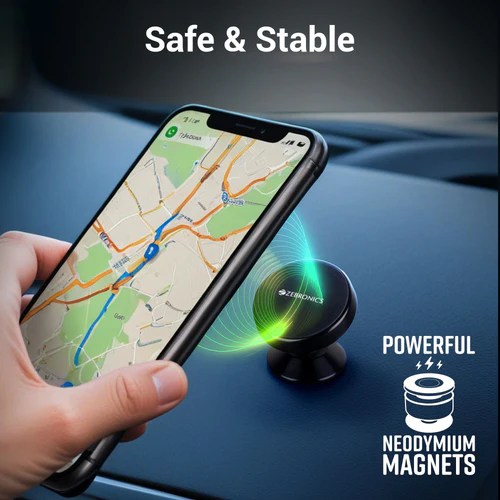 ZEBRONICS CMH50, Car Mobile Holder with Powerful Neodymium Magnets, 360? Rotatable, Safe & Strong, Anti-Skid Silicone Pads