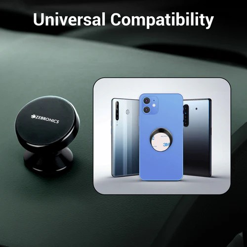 ZEBRONICS CMH50, Car Mobile Holder with Powerful Neodymium Magnets, 360? Rotatable, Safe & Strong, Anti-Skid Silicone Pads