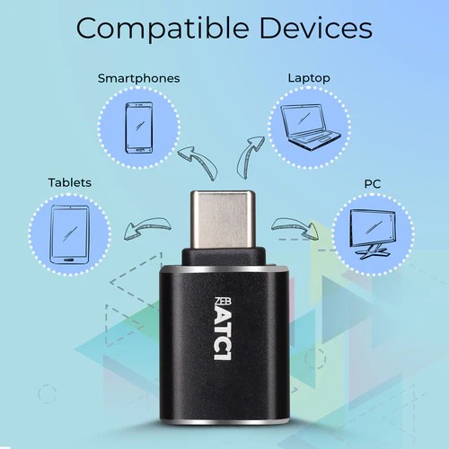 ZEBRONICS ATC1 USB Type A to Type C Converter, USB 3.0, High-Speed Data Transfer, Plug and Play