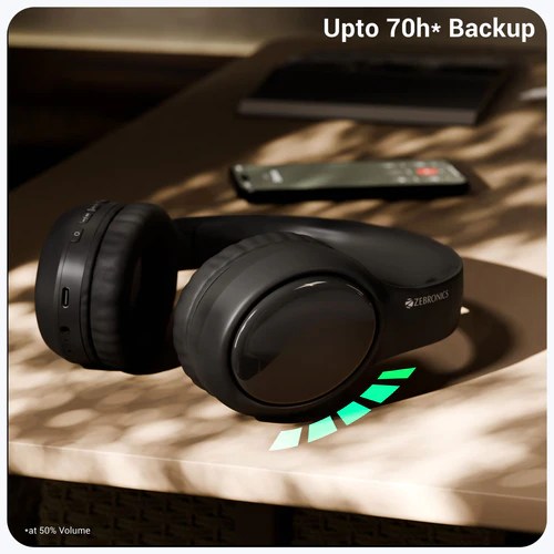 ZEBRONICS ZEB PARADISE PLUS Wireless Headphone BT & AUX Dual Pairing Type-C Charging ENC Call Function