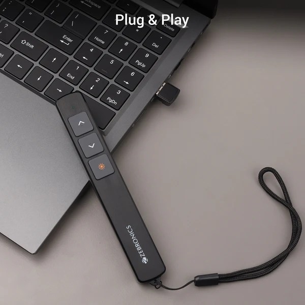 ZEBRONICS PP100, 2.4GHz Wireless Laser Pointer, Power Point Slide Changer, Page Flip Buttons, RED Laser, 10m Wireless Range + 100m Laser Range, Multi - OS | Software Compatible