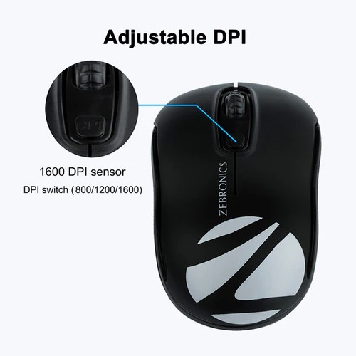 ZEBRONICS Dash 2.4GHz Wireless Mouse, Upto 1600 DPI