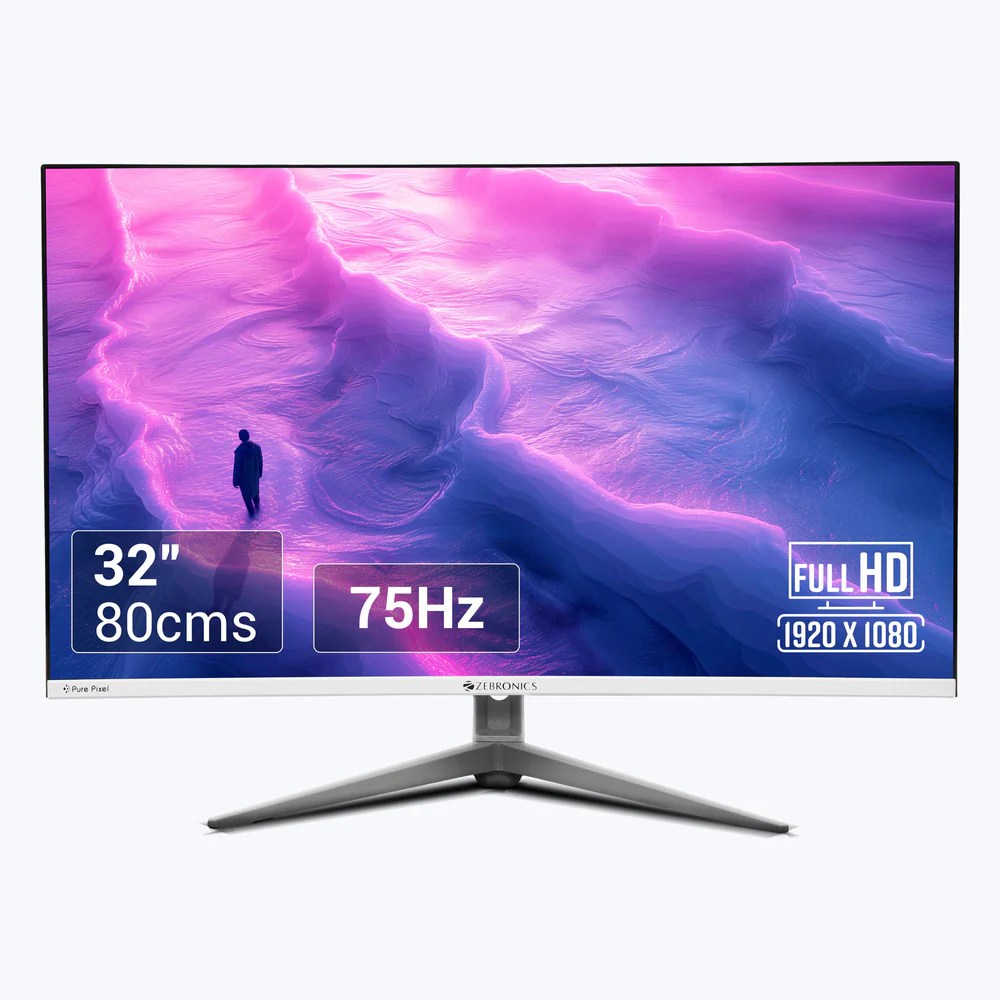 ZEBRONICS AC32FHD LED Curved 75Hz 80Cm (32") (81.28 Cm) 1920x1080 Pixels FHD Resolution Monitor with HDMI + VGA Dual Input, Built-in Speaker, Max 250 Nits Brightness