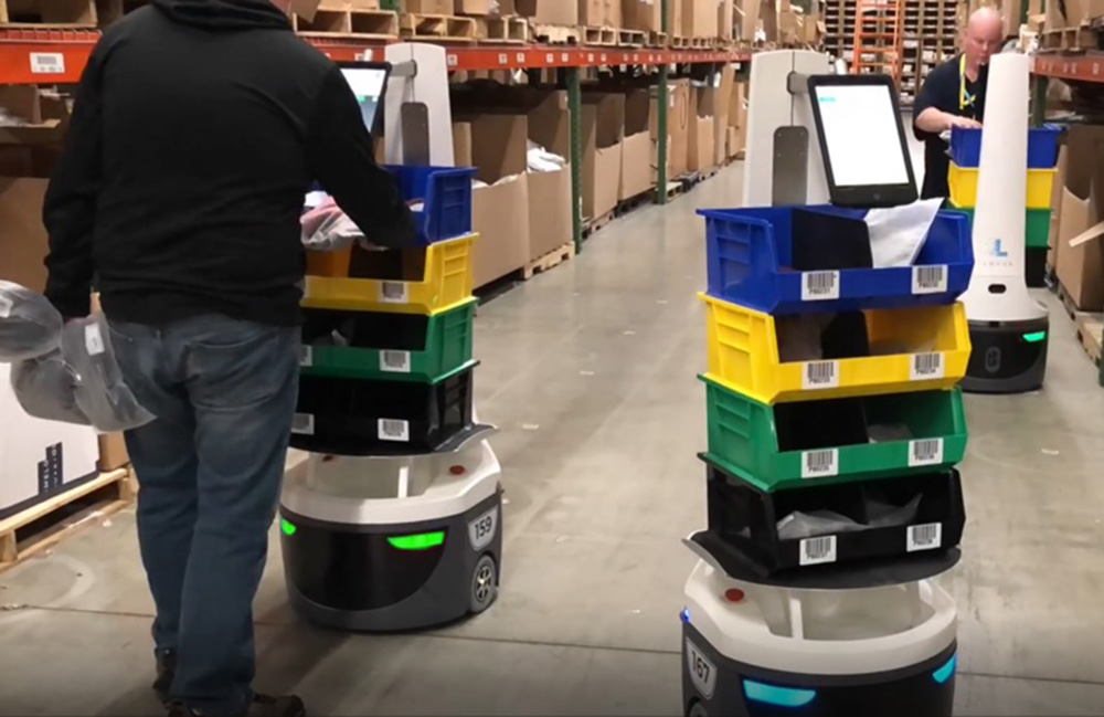 Locus Origin robots working in a warehouse. HelloFresh has deployed a version for cold storage.