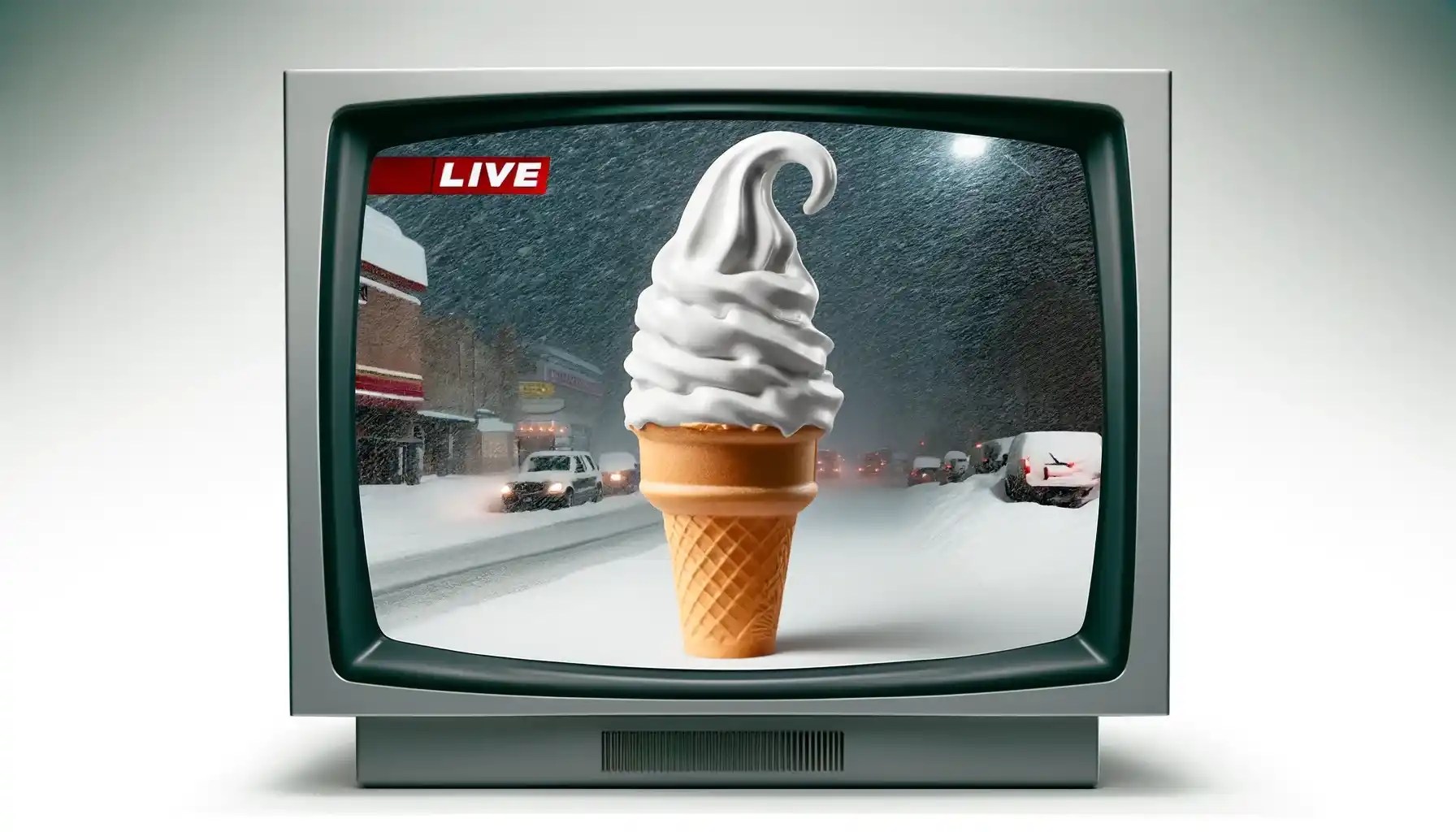 Ice Cream Cone in Snowstorm Weather Report