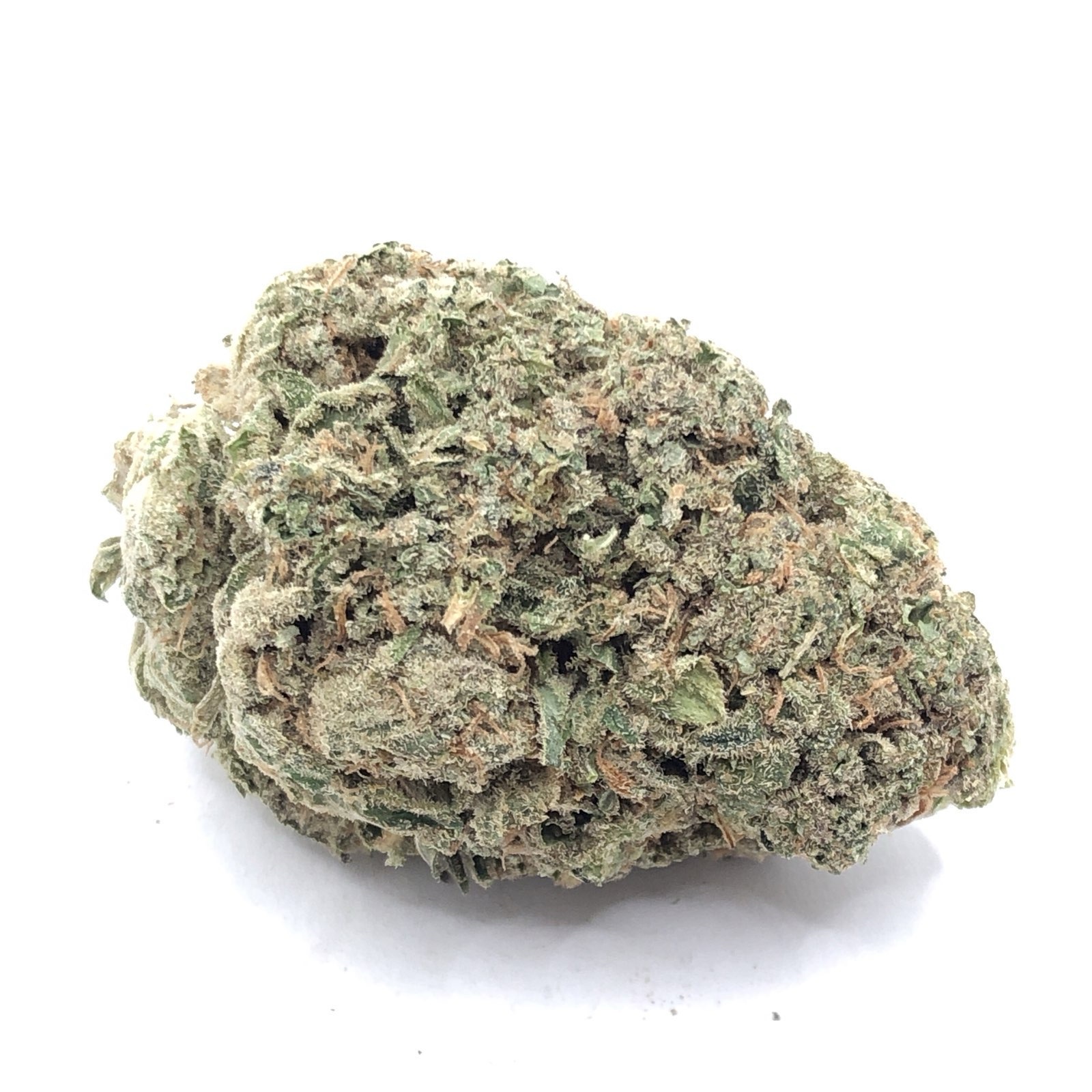 Amnesia MAC strain bud met frosty trichomen en paarse accenten Amnesia MAC cannabis bloem haze en MAC genetica