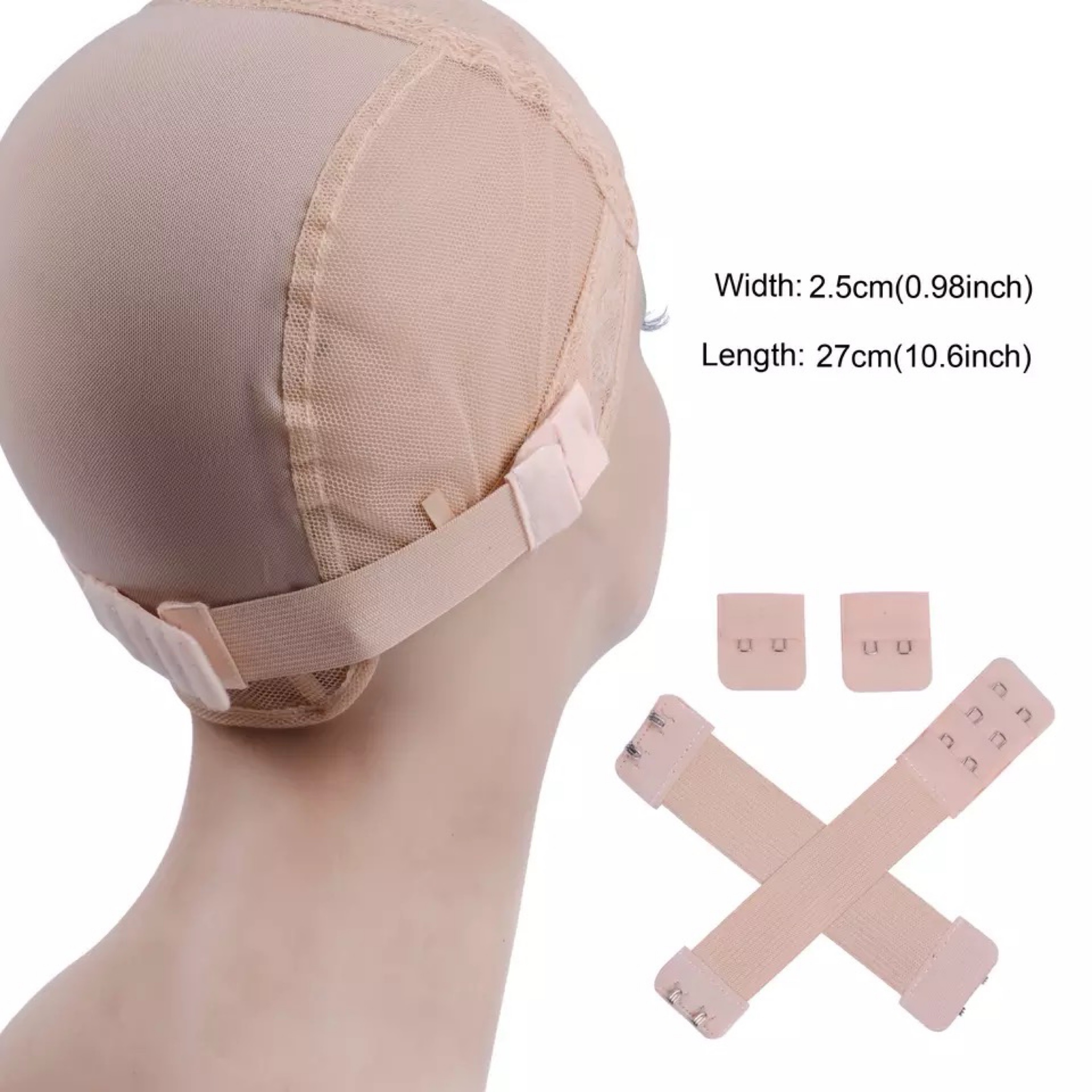 Adjustable Wig-Elastic band with hook (Biege)