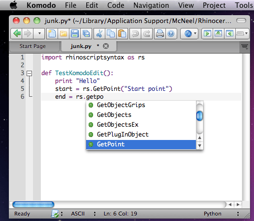 Komodo Edit on Mac and RhinoPython | Steve Baer's Notes