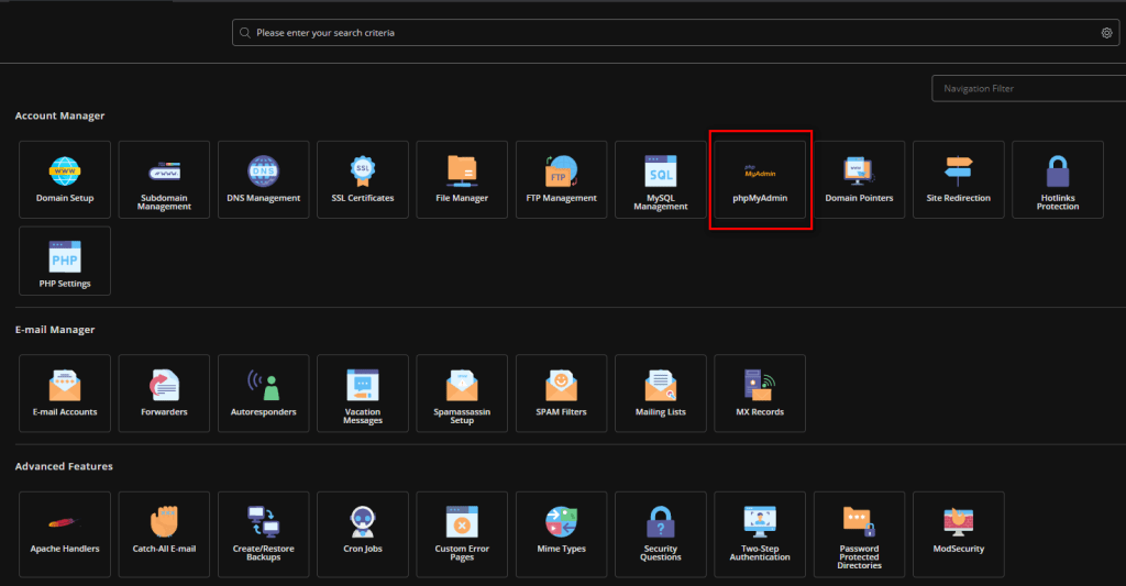 phpmyadmin directadmin
