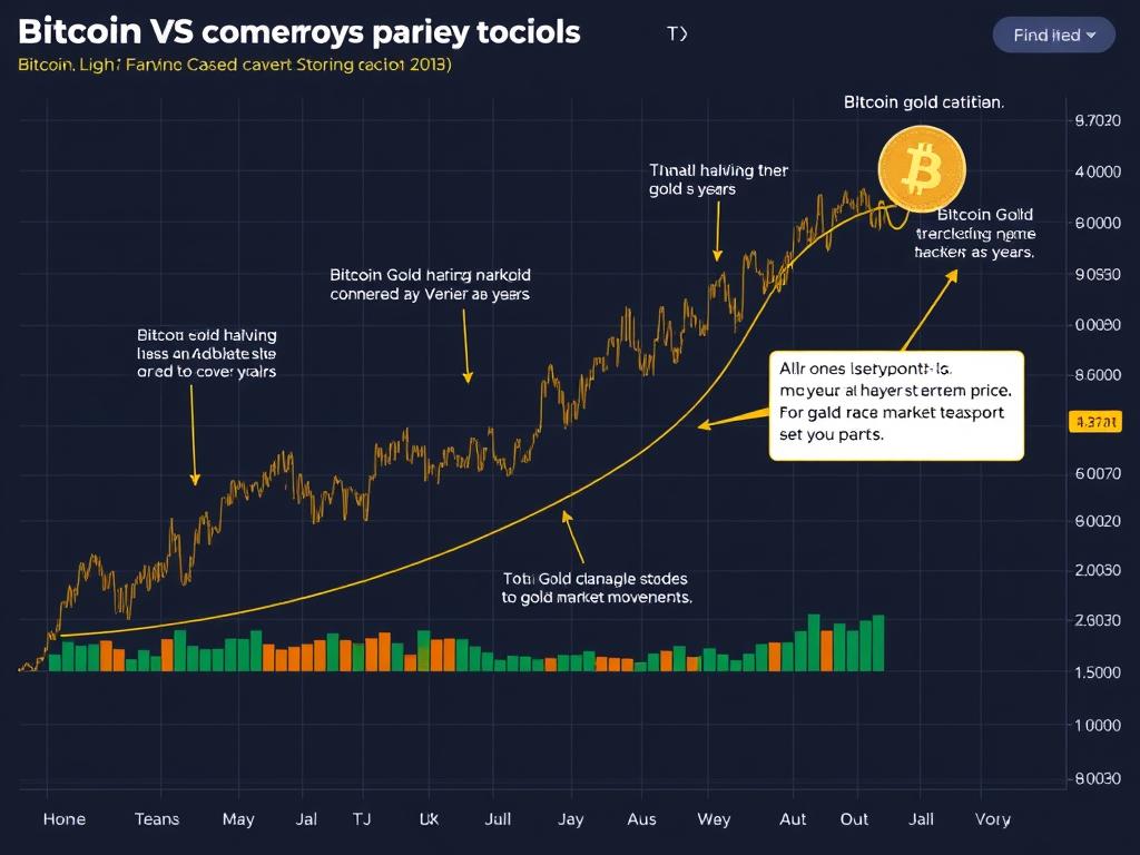 Comparison chart showing Bitcoin and gold price performance over 5 years, highlighting the Bitcoin gold parity milestone