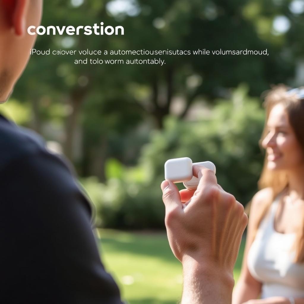 Person using Conversation Awareness feature with AirPod 2.0