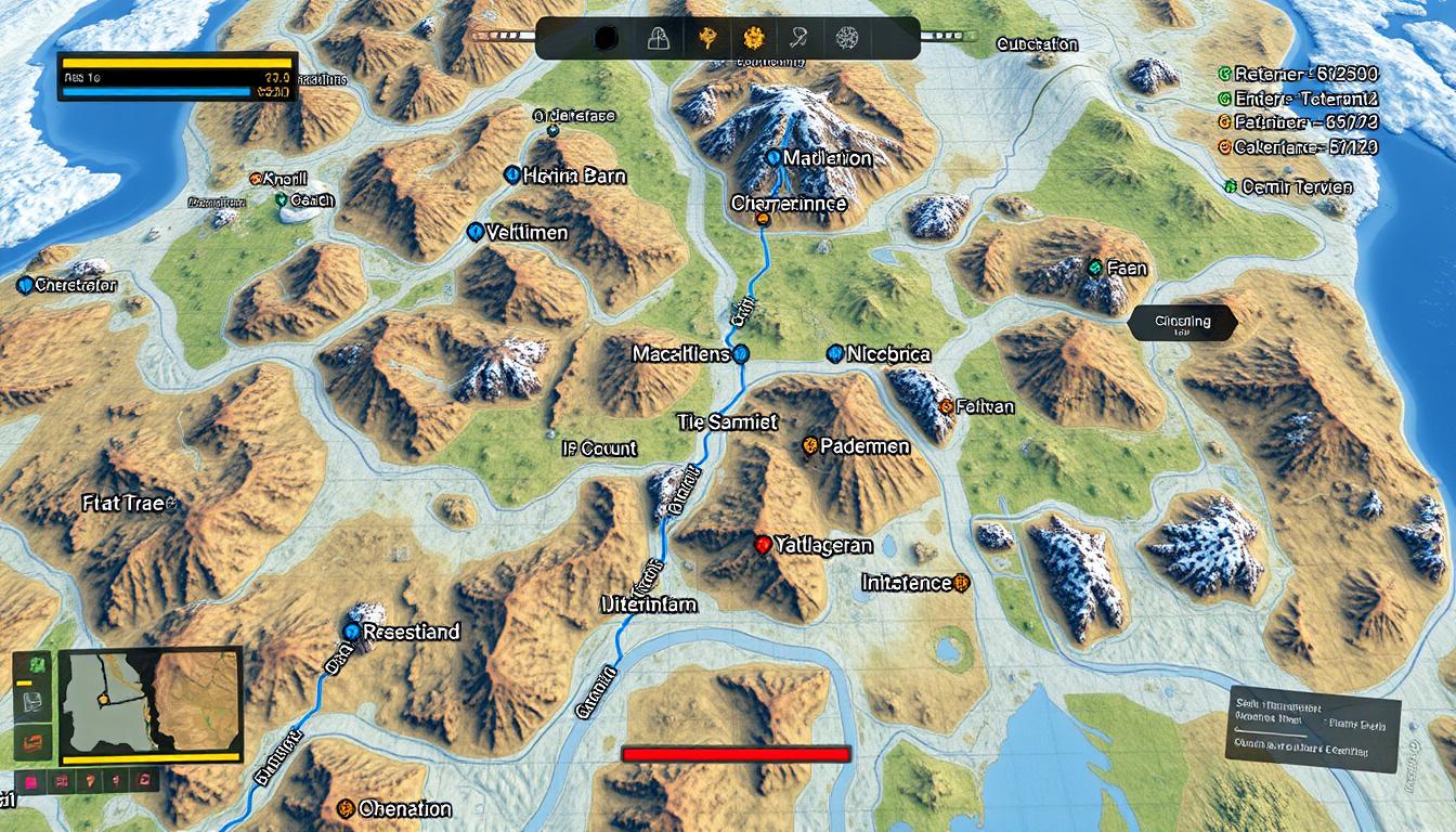 SnowRunner Xbox game map screen showing route planning between objectives