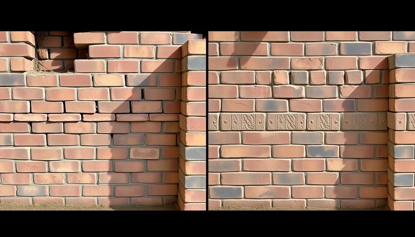 Comparison of a wall built with trough-shaped bricks versus standard bricks