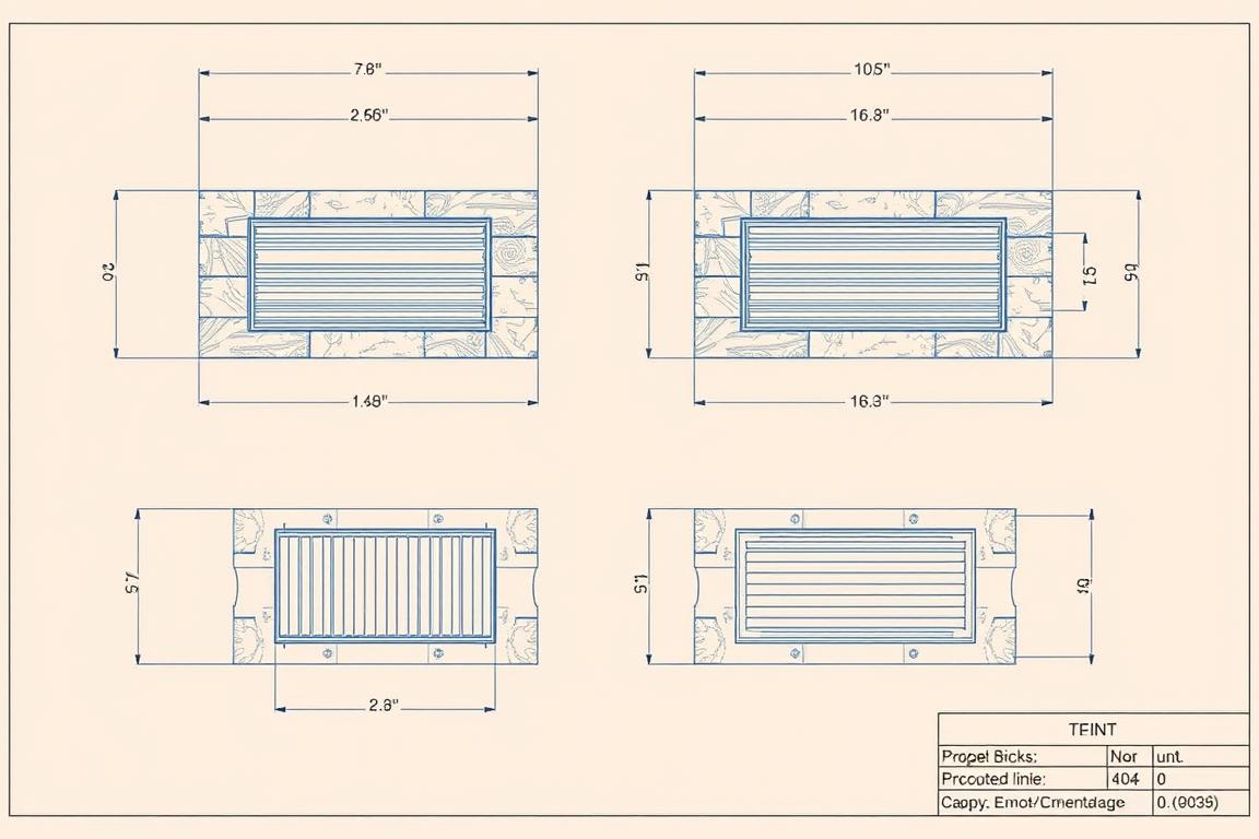 Technical diagram showing the dimensions and groove patterns of trough-shaped bricks