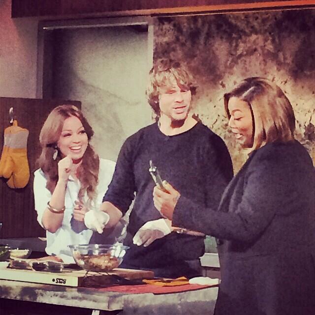 @chefmarcela: Cooking with Eric Christian Olsen and @queenlatifah #QLShow
