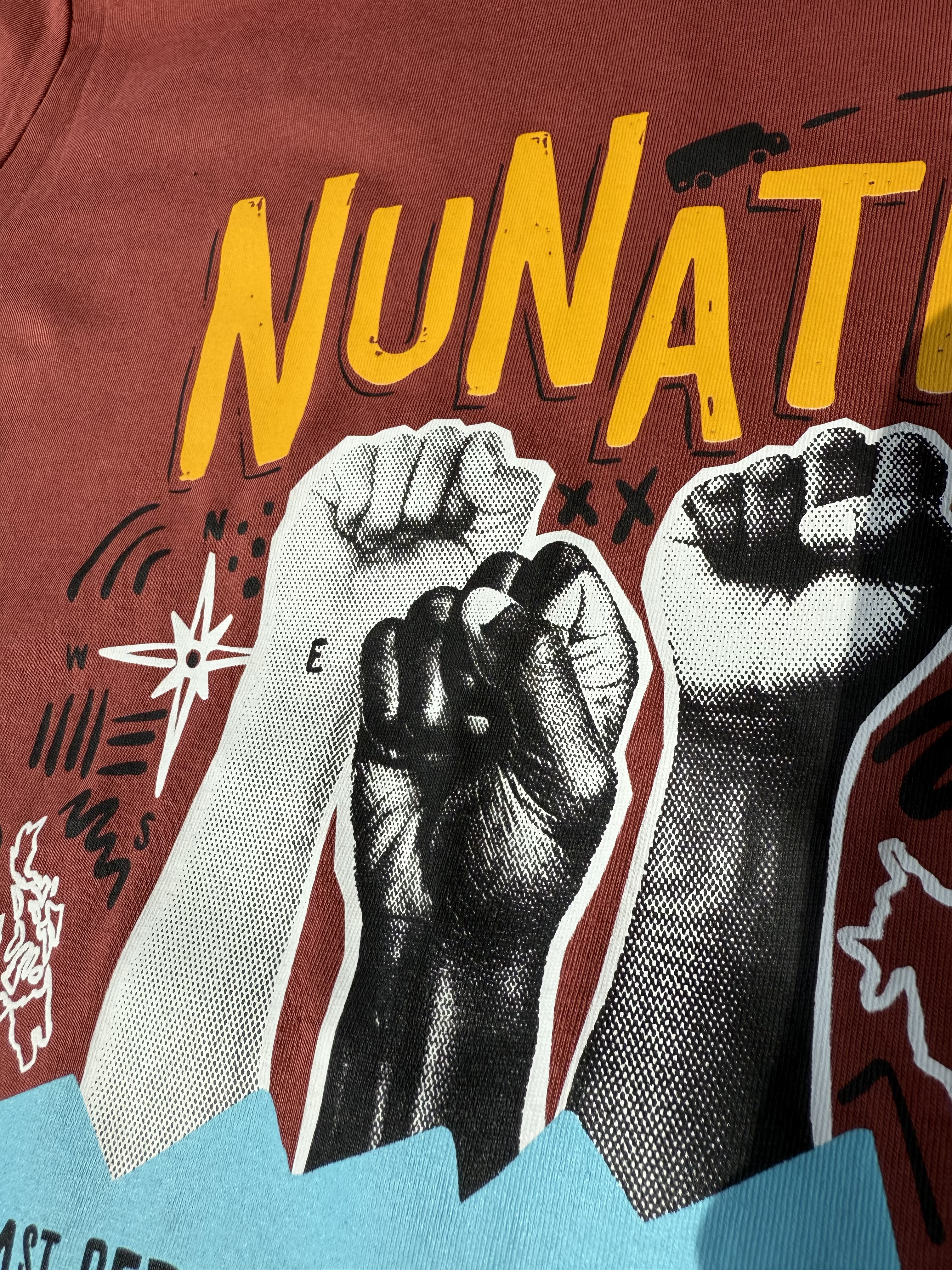 Water based screen print of photo realistic hands by Wildfire Merch in Nashville, Tn