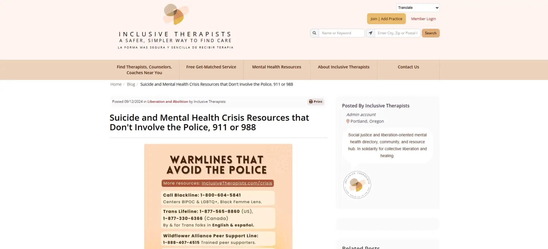 Inclusive Therapists site image