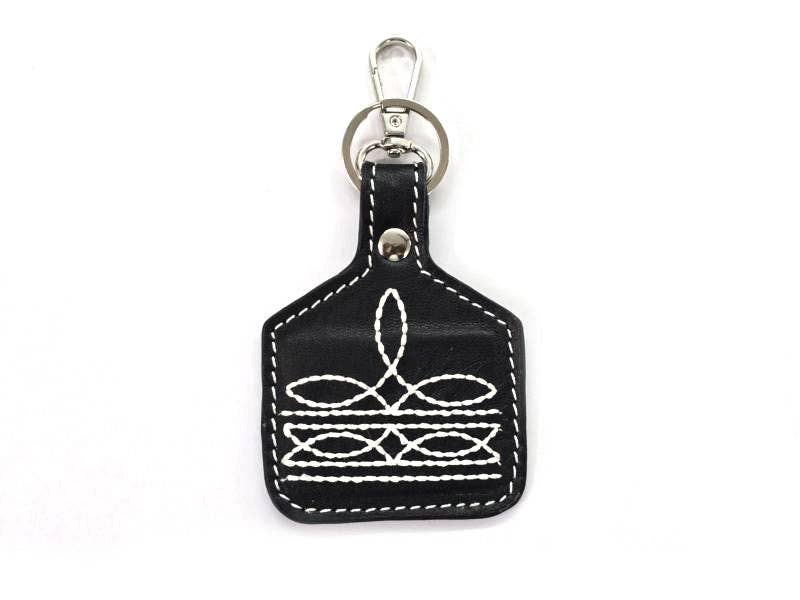 Western Boot Stitch Leather Keychain - Black - Image 1