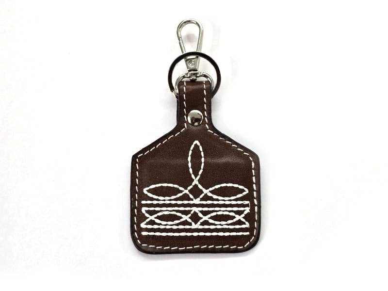 Western Boot Stitch Leather Keychain - Brown - Image 1