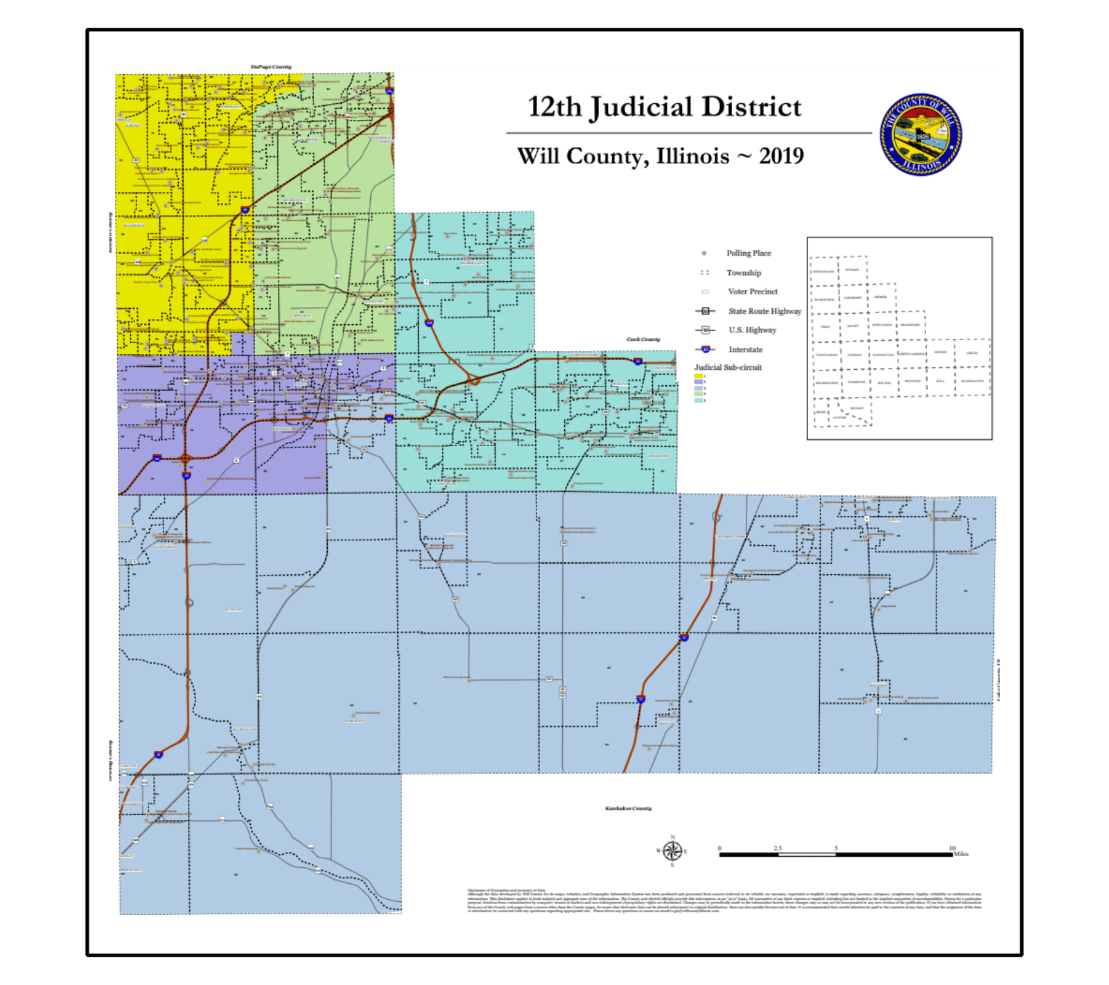Will County Illinois Map Thumbnail JudicialD 