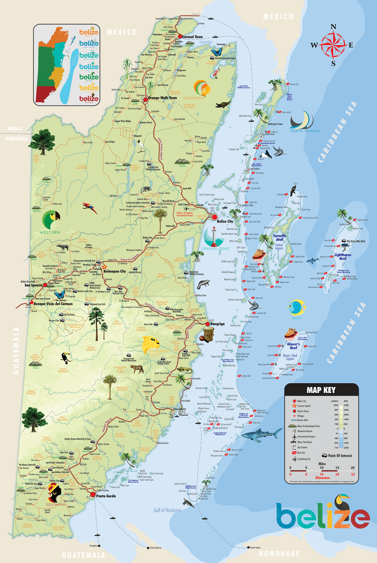 Printable Map Of Belize Airports Belize Map 