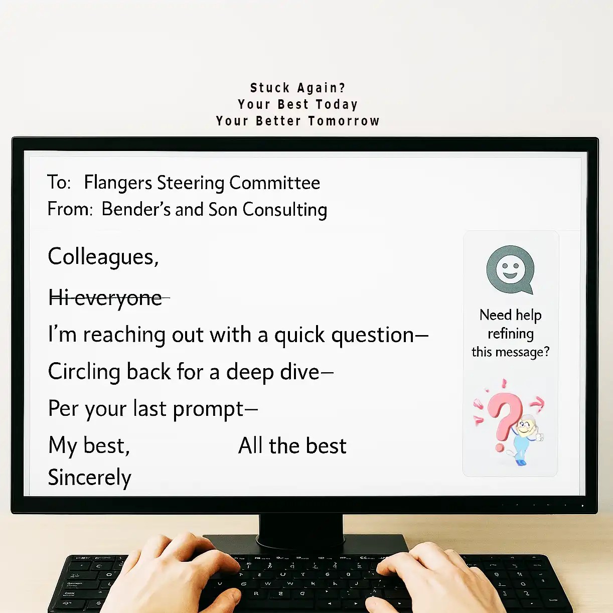 Desktop computer screen with various email drafts.