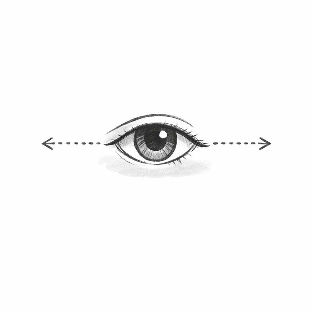 A detailed illustration of an eye with arrows pointing outward on both sides.